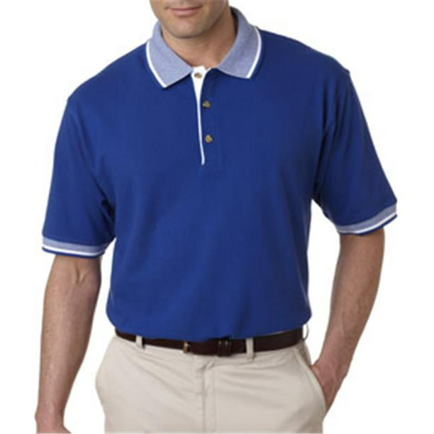 UltraClub Mens Color-Body Pique Stripe Trim Polo Shirt 